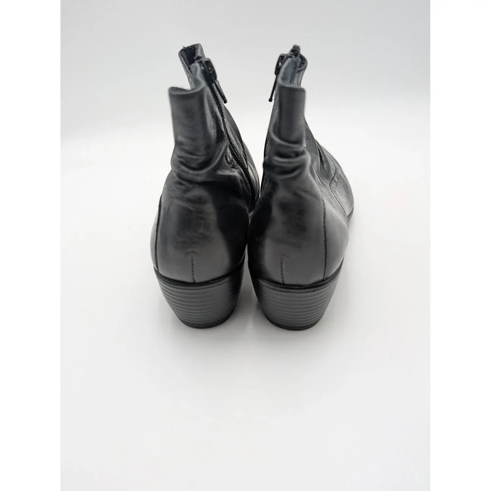 Romika Boots Womens‎ Size 6.5 Black Leather Ruched Ankle Bootie Low Heel Shoes
